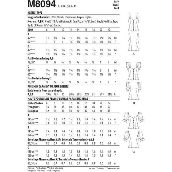 McCalls Sewing Pattern M8094 Top Shirt Misses Size 6-14 - Picture 2 of 7